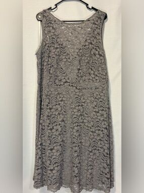 David's Bridal Lace A-Line Grey Dress